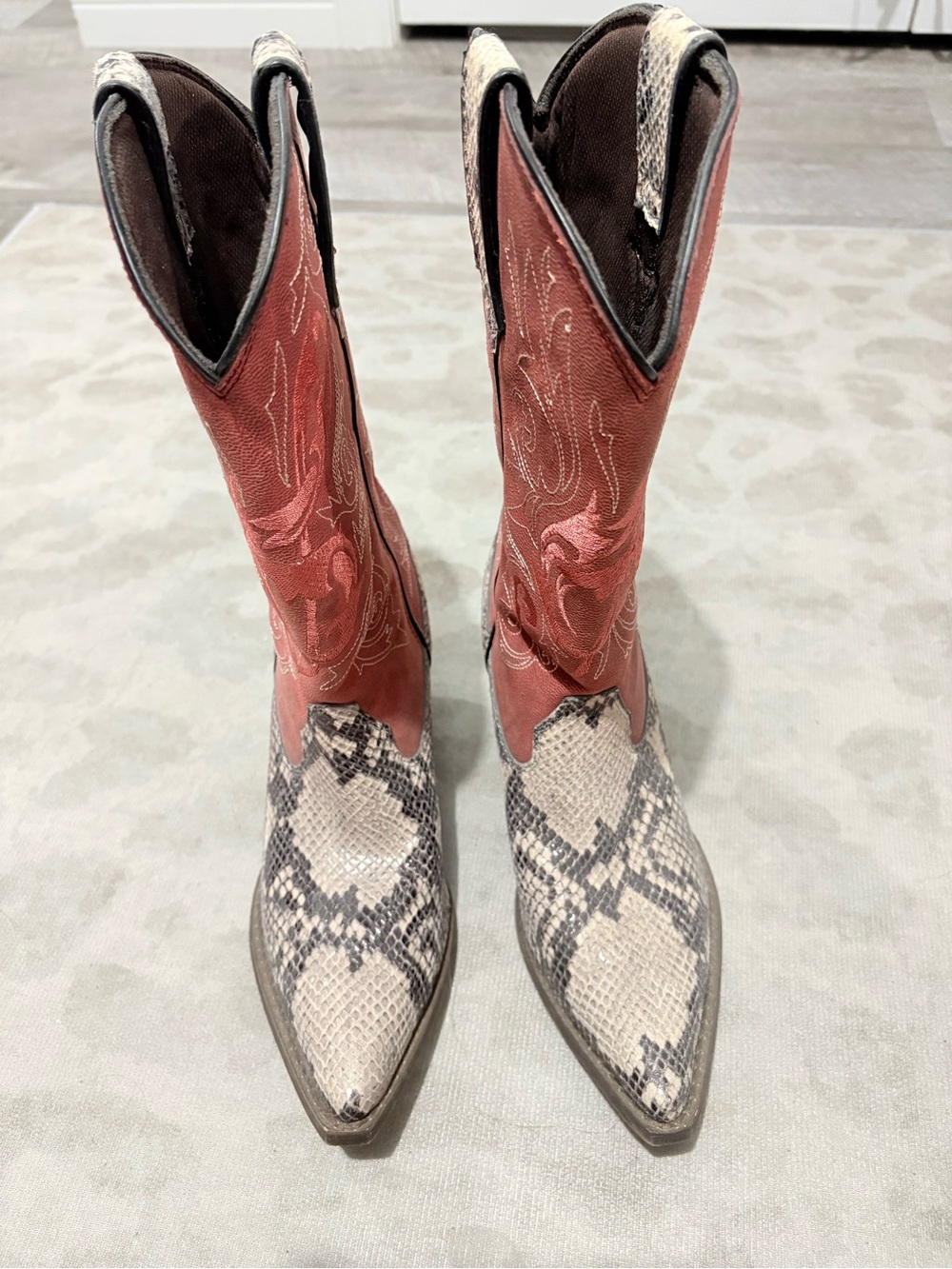 Durango Brown Snakeskin-Trim Western Boots - Picture 2 of 5